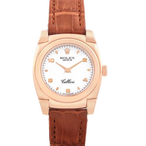 Photo of Rolex Cellini Cestello Rose Gold White Dial Brown Strap Ladies Watch 5310
