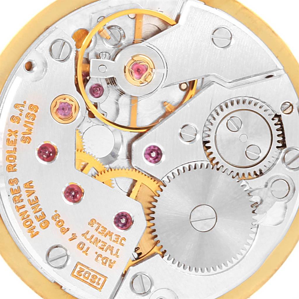The image shows a close-up view of the inner mechanical movement of a Rolex Cellini 5109 Women's Yellow Gold Mother of Pearl Dial 5109 Women's Yellow Gold Mother of Pearl Dial watch.
