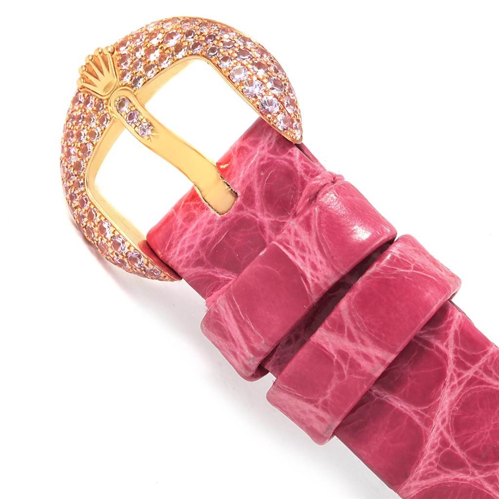 This image shows the buckle and part of the strap from a Rolex Cellini 6201 Women's Yellow Gold Mother of Pearl Dial 6201 Women's Yellow Gold Mother of Pearl Dial watch.