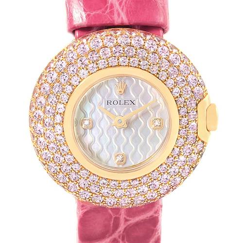 Photo of Rolex Cellini Orchid Yellow Gold Pink Sapphire Diamond Ladies Watch 6201