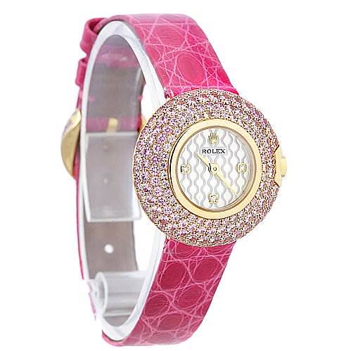 Rolex Cellini Orchid 6201 18k Yellow Gold 227 Pink Sapphires SwissWatchExpo