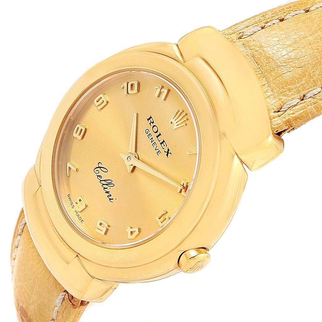 Rolex Cellini Yellow Gold Brown Strap Ladies Watch 6621 Box Papers Swisswatchexpo 8828