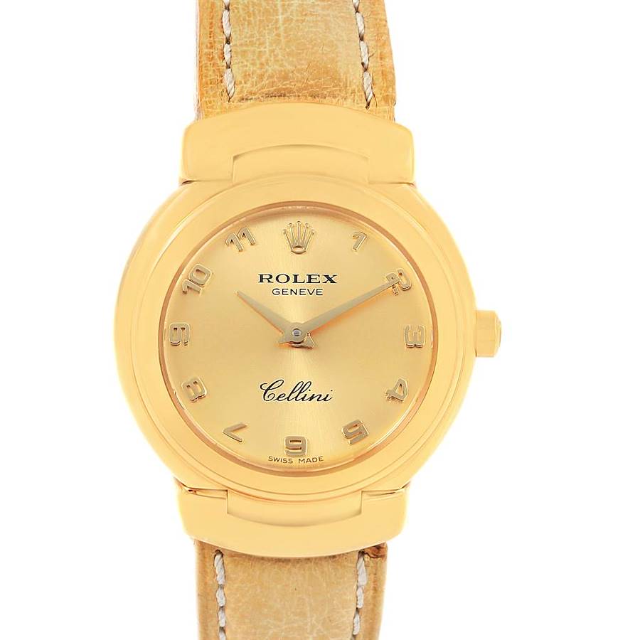 Rolex Cellini Yellow Gold Brown Strap Ladies Watch 6621 Box Papers SwissWatchExpo