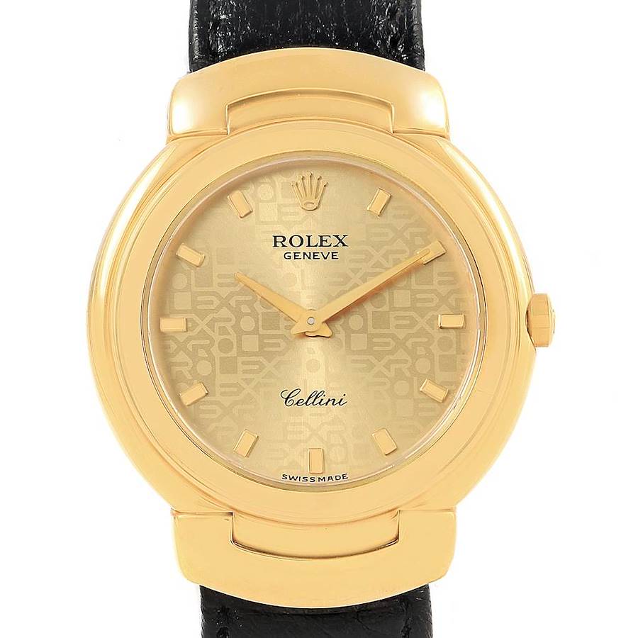 Rolex Cellini 18k Yellow Gold Black Strap Ladies Watch 6622 SwissWatchExpo