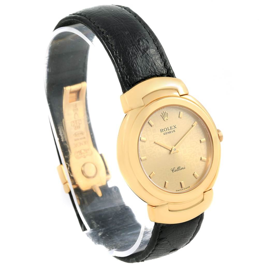 Rolex Cellini 18k Yellow Gold Black Strap Ladies Watch 6622 ...