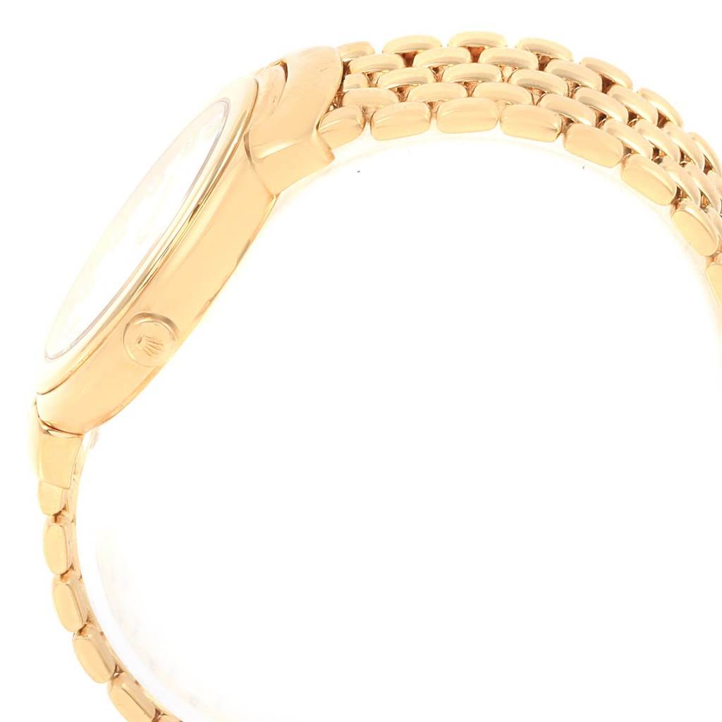 The image shows a side view of a Rolex Cellini 6622 Women's Yellow Gold White Dial 6622 Women's Yellow Gold White Dial watch, highlighting the case, crown, and part of the bracelet.