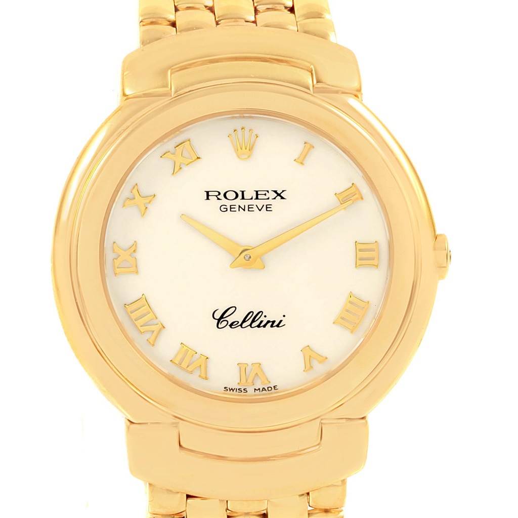 The image shows a front-facing view of the Rolex Cellini 6622 Women's Yellow Gold White Dial 6622 Women's Yellow Gold White Dial watch, displaying the dial, hands, and part of the gold band.