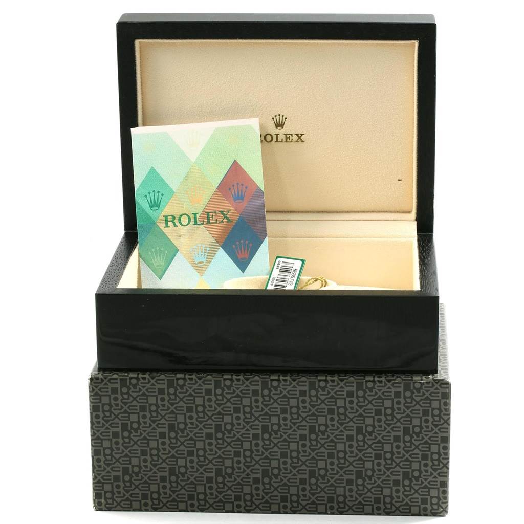 This image shows the open box for a Rolex Cellini 6693 Women's White Gold White Dial 6693 Women's White Gold White Dial watch, including paperwork and a tag inside.