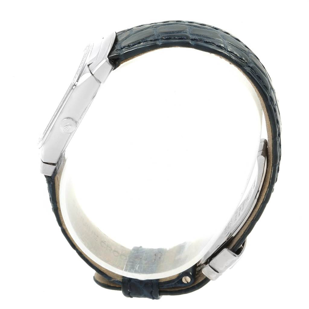 This side view of the Rolex Cellini 6691 Women's White Gold White Dial 6691 Women's White Gold White Dial watch highlights its strap, case, and clasp.