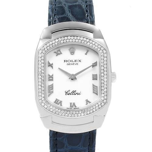 Photo of Rolex Cellini Cellissima Blue Strap White Gold Diamond Ladies Watch 6691