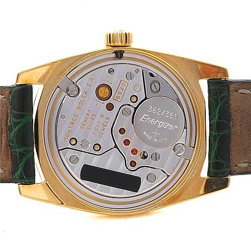 The image shows the rear view of a Rolex Cellini 6229 Women's Yellow Gold White Dial 6229 Women's Yellow Gold White Dial model, focusing on its inner mechanical components with the back cover removed.