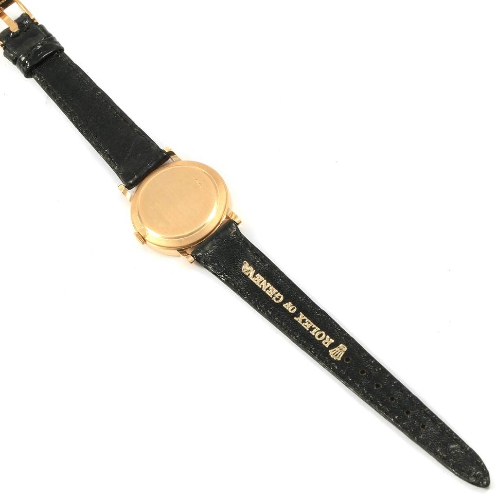 This image shows the back case and straps of a Rolex Cellini 5109 Women's Yellow Gold White Dial 5109 Women's Yellow Gold White Dial watch, viewed from above.