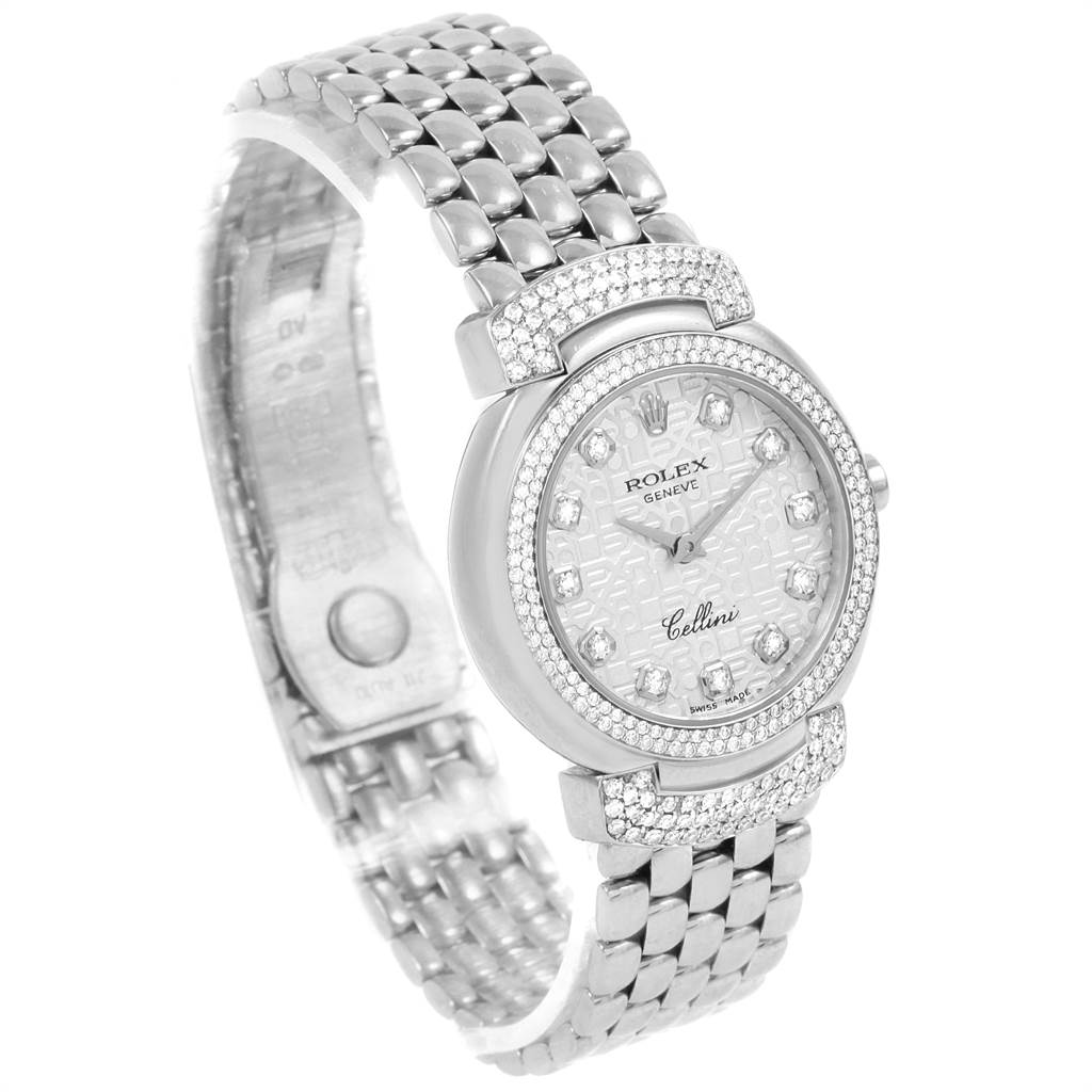 The image shows a Rolex Cellini 6673 Women's White Gold Silver Dial 6673 Women's White Gold Silver Dial watch from a front angle, highlighting its dial, case, and bracelet.
