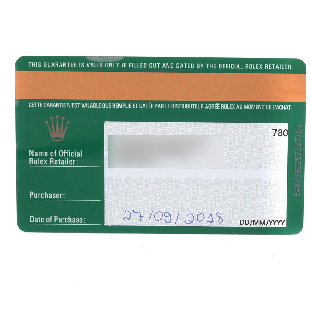 This image shows the warranty card for a Rolex Cellini 6110 Women's Yellow Gold Beige Dial 6110 Women's Yellow Gold Beige Dial watch, displaying the official retailer's details and purchase date.