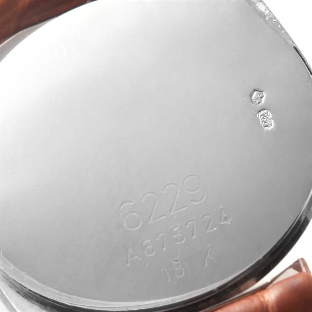 The image shows the back case of a Rolex Cellini 6229 Women's White Gold Black Dial 6229 Women's White Gold Black Dial watch, displaying the model number and hallmarks.