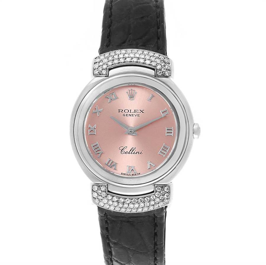 Rolex Cellini Cellissima Pink Dial White Gold Diamond Ladies Watch 6672 SwissWatchExpo