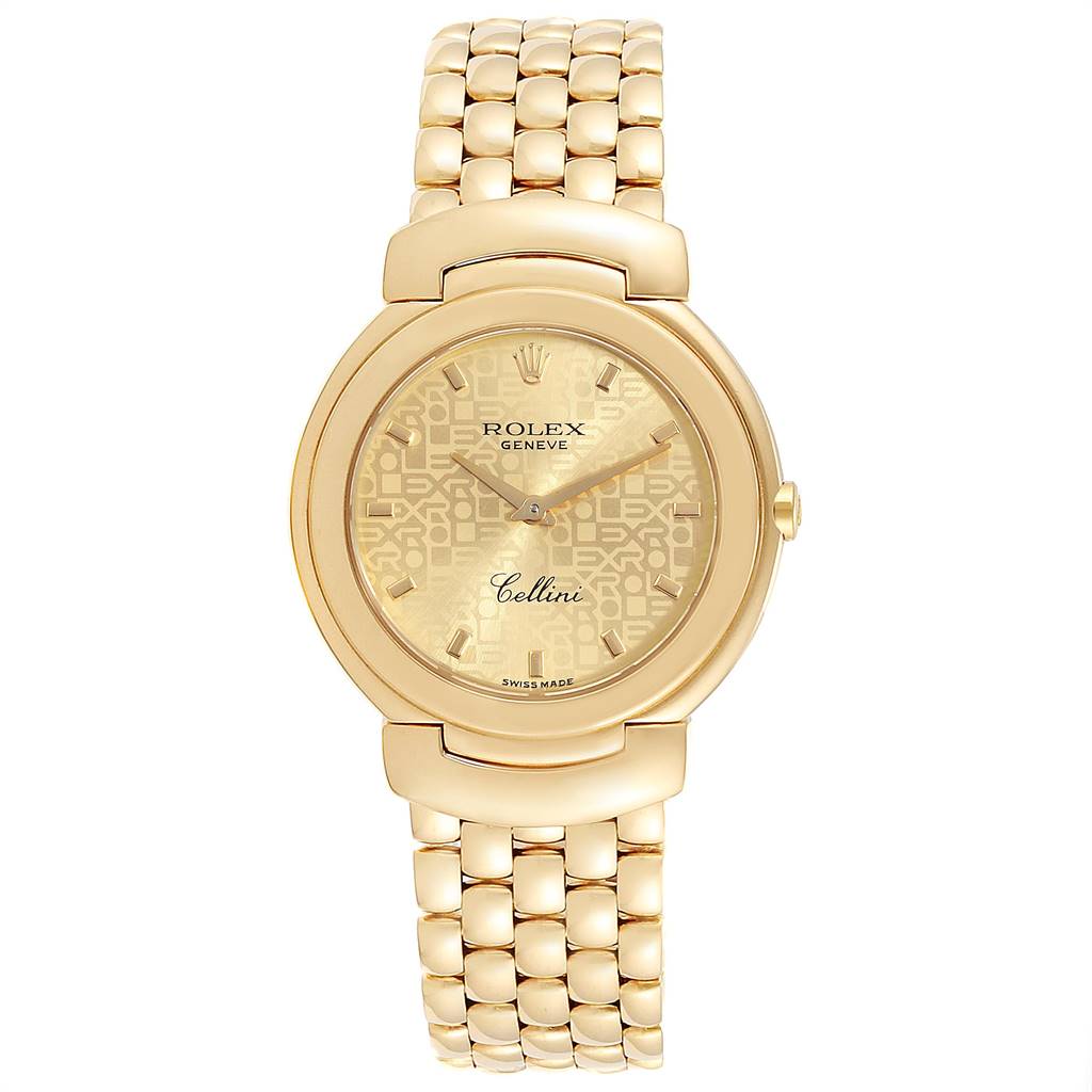 This image shows a front view of a Rolex Cellini 6622 Women's Yellow Gold Champagne Dial 6622 Women's Yellow Gold Champagne Dial watch with a gold bracelet and dial.