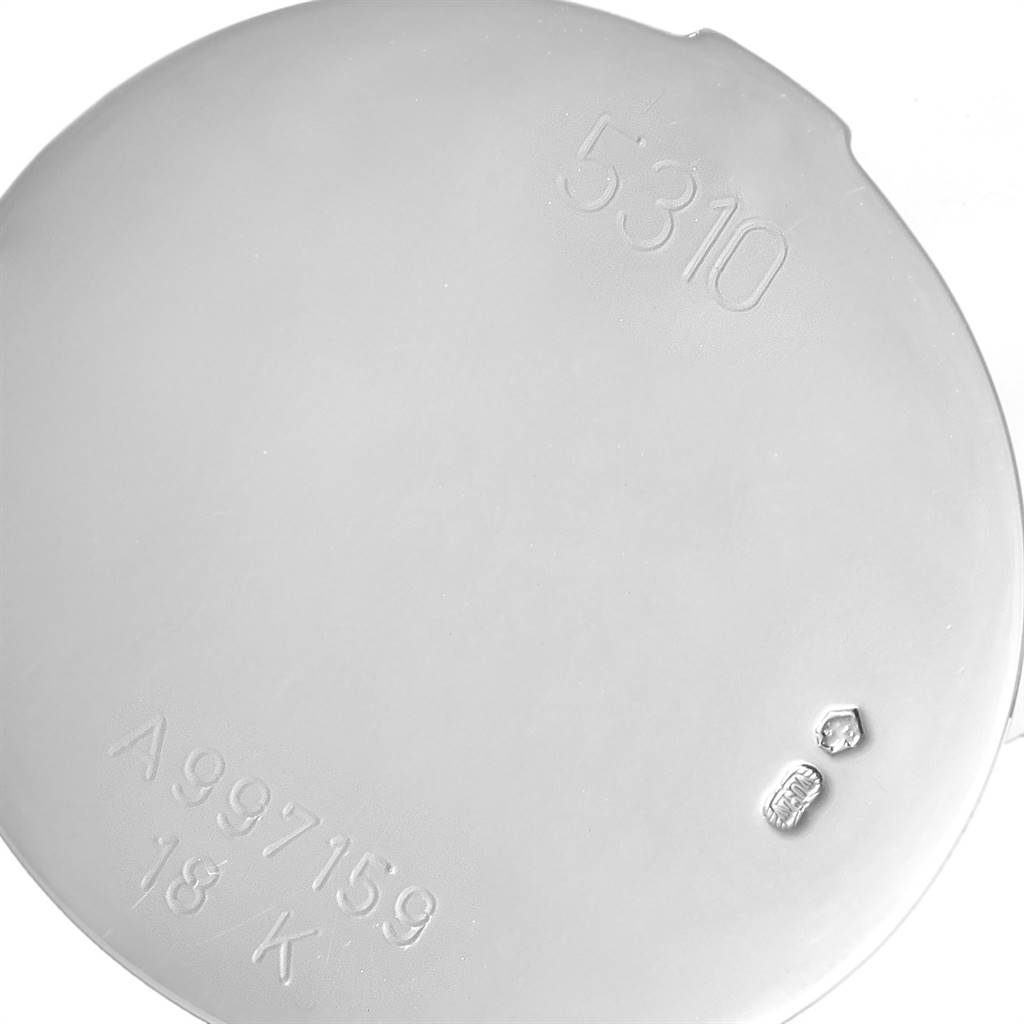 The image shows the back cover of a Rolex Cellini 5310 Women
s White Gold Mother of Pearl Dial 5310 Women
s White Gold Mother of Pearl Dial watch, with engravings including model number "5310" and "18K".