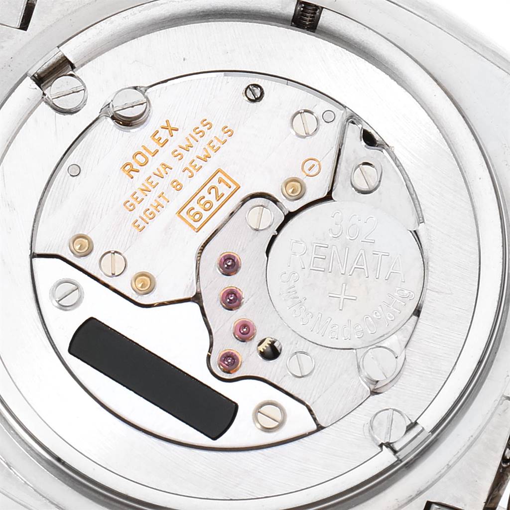 The image shows the movement and internal mechanism of a Rolex Cellini 6321 Women's White Gold Mother of Pearl Dial 6321 Women's White Gold Mother of Pearl Dial watch, focusing on the intricate details and components.