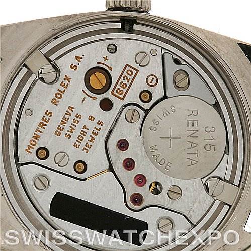 The image shows the movement mechanism of a Rolex Cellini 6229 Women's White Gold White Dial 6229 Women's White Gold White Dial watch viewed from the back.