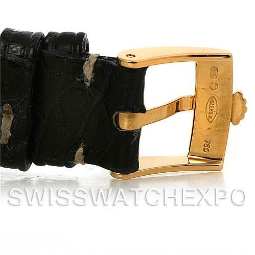 This is a close-up view of the buckle and strap of a Rolex Cellini 5310 Women's Yellow Gold Mother of Pearl Dial 5310 Women's Yellow Gold Mother of Pearl Dial watch.