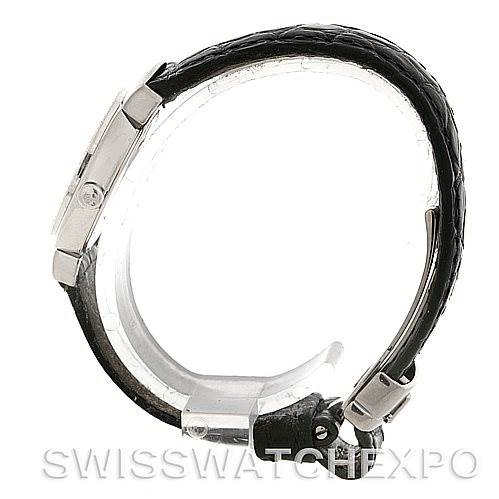 The image shows a side view of a Rolex Cellini 6671/9 Women's White Gold Silver Dial 6671/9 Women's White Gold Silver Dial watch, focusing on the leather strap and clasp.