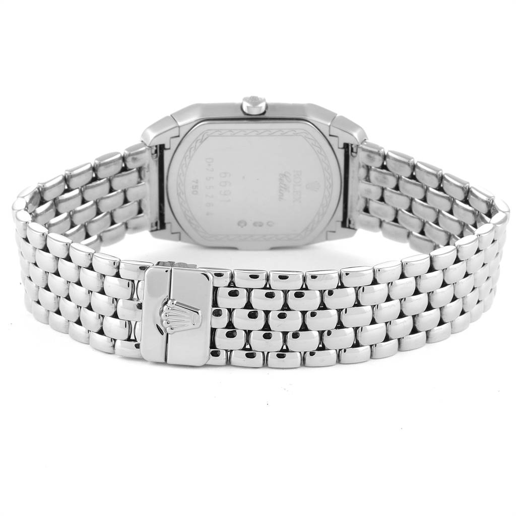 The image shows the back case and bracelet clasp of a Rolex Cellini 6691 Women's White Gold Champagne Dial 6691 Women's White Gold Champagne Dial watch from a rear angle.