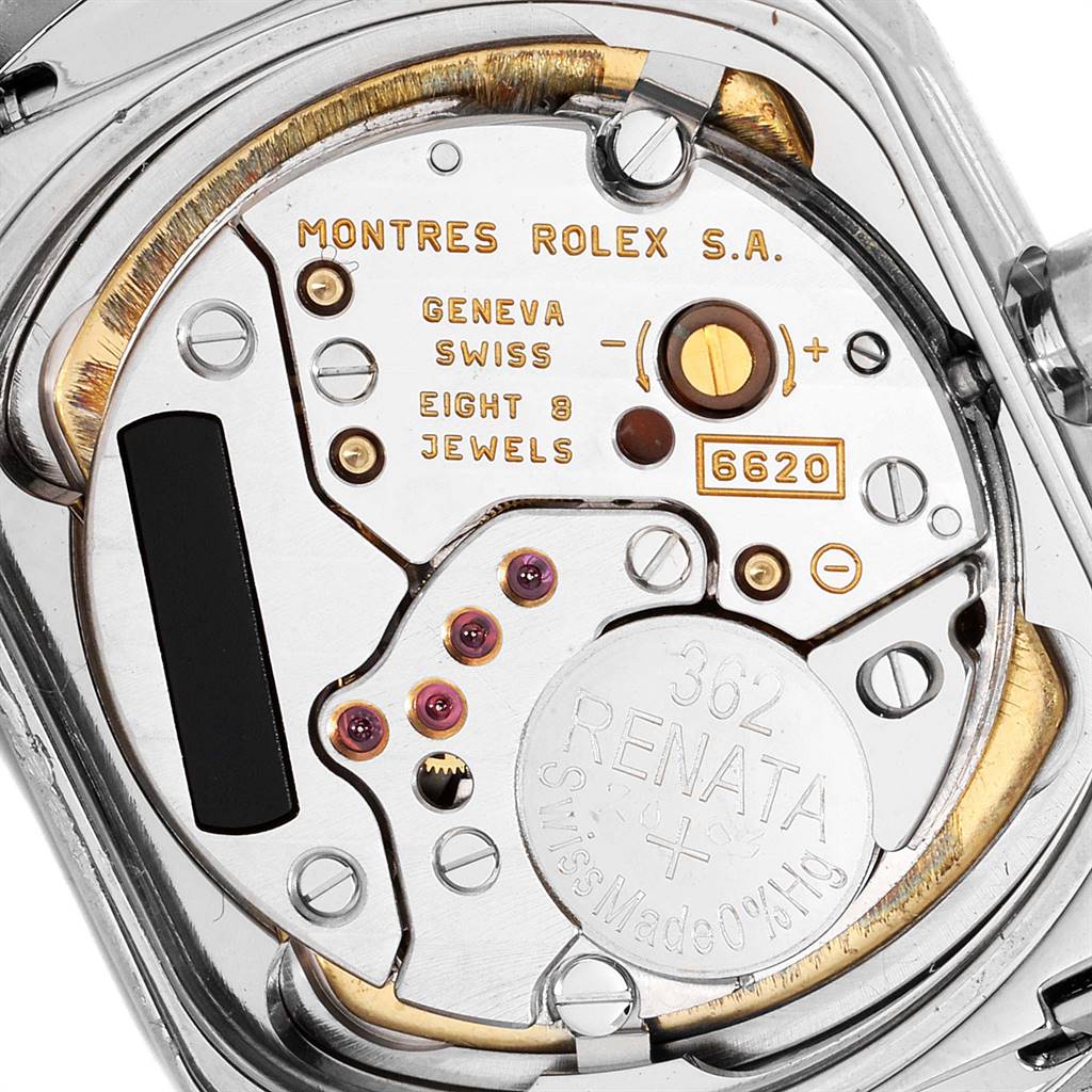 The image shows the internal mechanism of a Rolex Cellini 6693 Women's White Gold Pink Dial 6693 Women's White Gold Pink Dial watch, highlighting its intricate components and jewels.