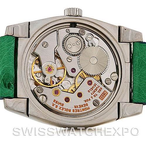 The image shows the back view of a Rolex Cellini 5310 Women's White Gold Mother of Pearl Dial 5310 Women's White Gold Mother of Pearl Dial watch, displaying the intricate internal movement and gears.