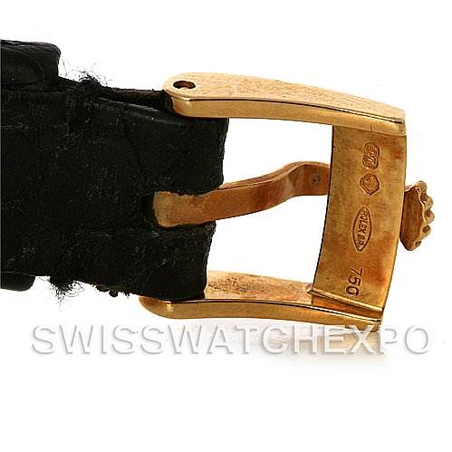 This image shows a close-up of the buckle and part of the strap for a Rolex Cellini 4109 Women
s Yellow Gold White Dial 4109 Women
s Yellow Gold White Dial watch.