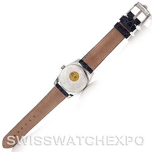 The image shows the back view of a Rolex Cellini 6229 Women's White Gold White Dial 6229 Women's White Gold White Dial watch, including its leather strap and buckle.