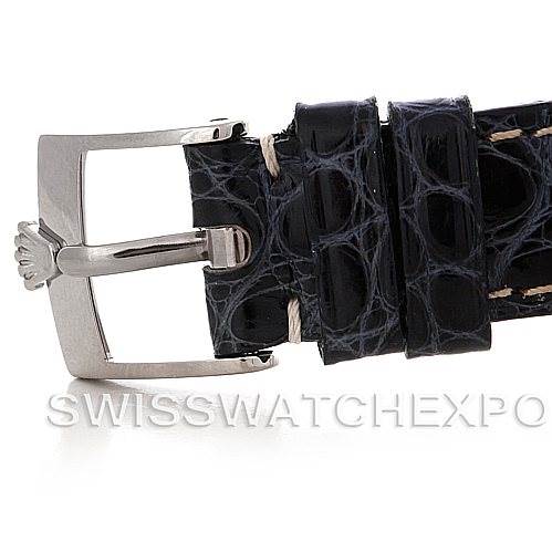 The image shows the buckle and part of the strap of a Rolex Cellini 6229 Women's White Gold White Dial 6229 Women's White Gold White Dial watch, captured from a side angle.