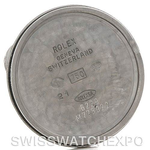 The image shows the back case of a Rolex Cellini 6229 Women's White Gold Black Dial 6229 Women's White Gold Black Dial watch, displaying brand markings and serial numbers.