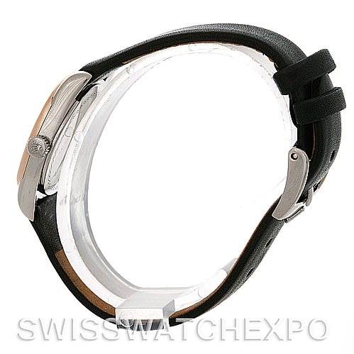 The image shows a side profile of the Rolex Cellini 6229 Women's White Gold Black Dial 6229 Women's White Gold Black Dial watch, featuring its case, crown, and leather strap.