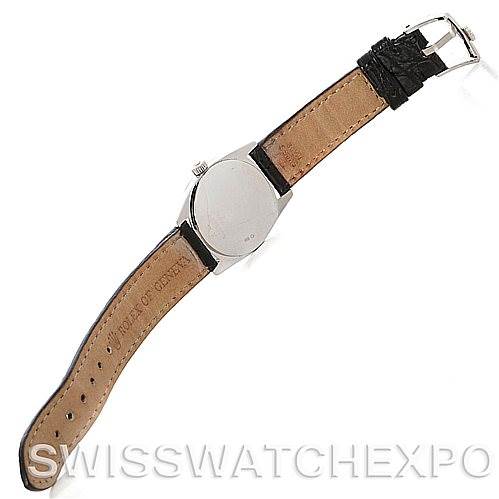 This image shows the back and strap of a Rolex Cellini 6229 Women's White Gold White Dial 6229 Women's White Gold White Dial watch, seen from a top-down perspective.