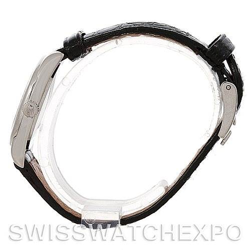 This image shows a side view of the Rolex Cellini 6229 Women's White Gold White Dial 6229 Women's White Gold White Dial watch, highlighting the case and leather strap.