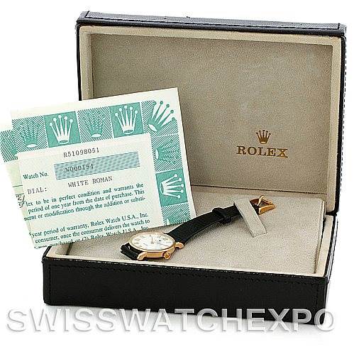 The image shows a Rolex Cellini 5109 Women's Yellow Gold White Dial 5109 Women's Yellow Gold White Dial watch in an open box, alongside paperwork and certification.