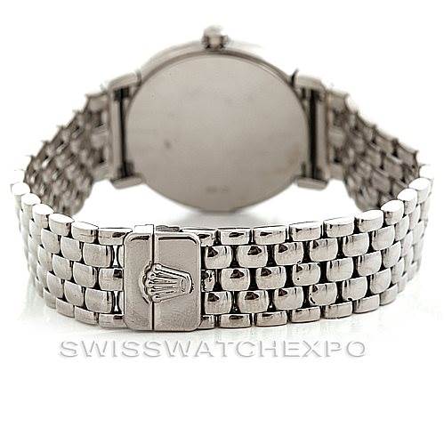 The image shows the back of the Rolex Cellini 6671/9 Women's White Gold Blue Dial 6671/9 Women's White Gold Blue Dial watch and its metal bracelet with the clasp visible.