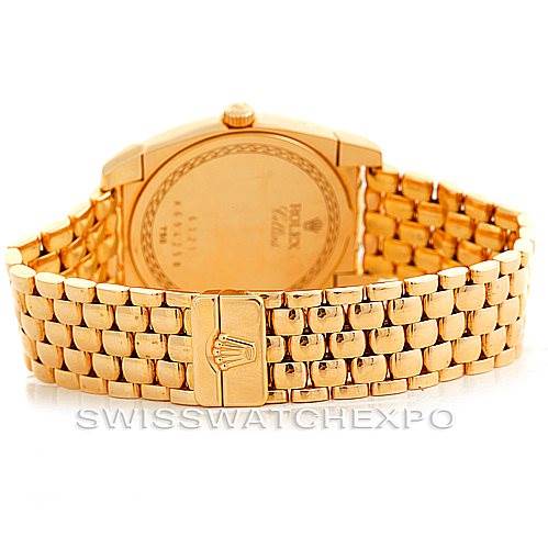 The image shows the back view and bracelet of a Rolex Cellini 6321 Women
s Yellow Gold Mother of Pearl Dial 6321 Women
s Yellow Gold Mother of Pearl Dial watch.