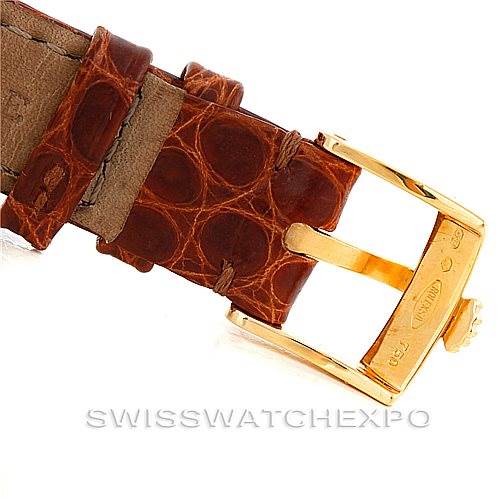 The image shows the buckle and leather strap of a Rolex Cellini 6110 Women's Yellow Gold Beige Dial 6110 Women's Yellow Gold Beige Dial watch at an angled close-up.