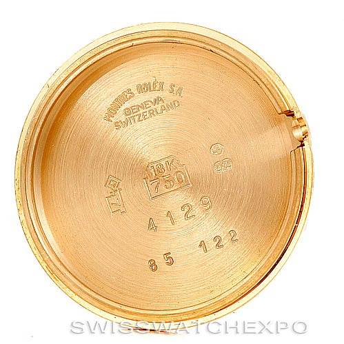 This image shows the inside case back of a Rolex Cellini 4129 Women's Yellow Gold White Dial 4129 Women's Yellow Gold White Dial watch, including the brand markings and material information.