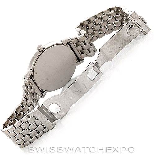 The image shows the back and clasp of a Rolex Cellini 6671/9 Women
s White Gold Silver Dial 6671/9 Women
s White Gold Silver Dial watch, highlighting the case back and metal bracelet.