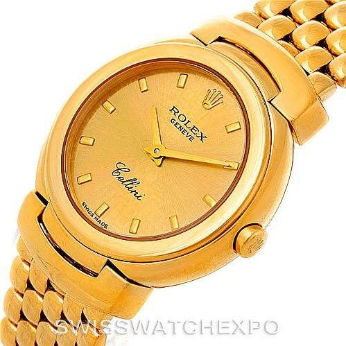 The image shows a Rolex Cellini 6621 Women's Yellow Gold Champagne Dial 6621 Women's Yellow Gold Champagne Dial watch from an angled perspective, highlighting the dial, bezel, crown, and part of the gold bracelet.