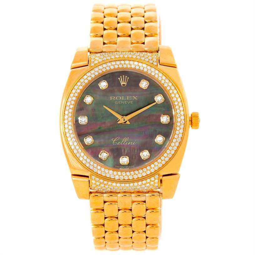 Rolex Cellini Cestello 18K Yellow Gold MOP Diamond Watch 6321 ...
