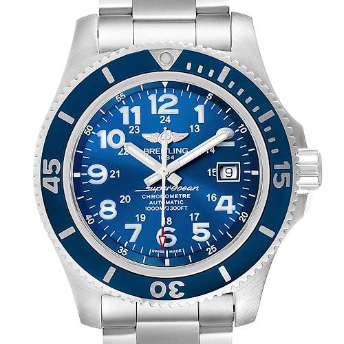 Photo of Breitling Superocean II 44 Gun Blue Dial Mens Watch A17392 Box Papers