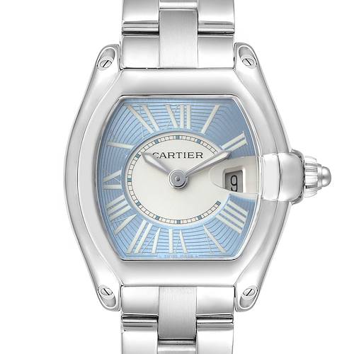Photo of Cartier Roadster Steel Blue and White Dial Ladies Watch W62053V3 Box Papers