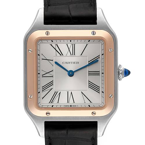 Photo of Cartier Santos Dumont Large Steel Rose Gold Mens Watch W2SA0011 Box Card