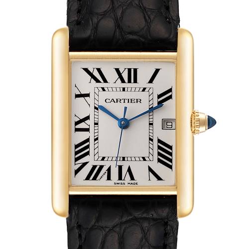 Photo of NOT FOR SALE Cartier Tank Louis Yellow Gold Black Strap Mens Watch W1529756 ADD BOX