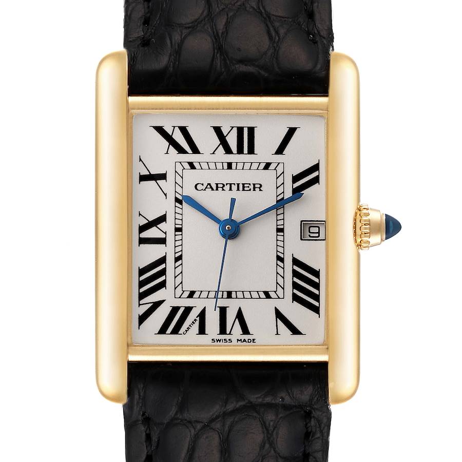 NOT FOR SALE Cartier Tank Louis Yellow Gold Black Strap Mens Watch W1529756 ADD BOX SwissWatchExpo