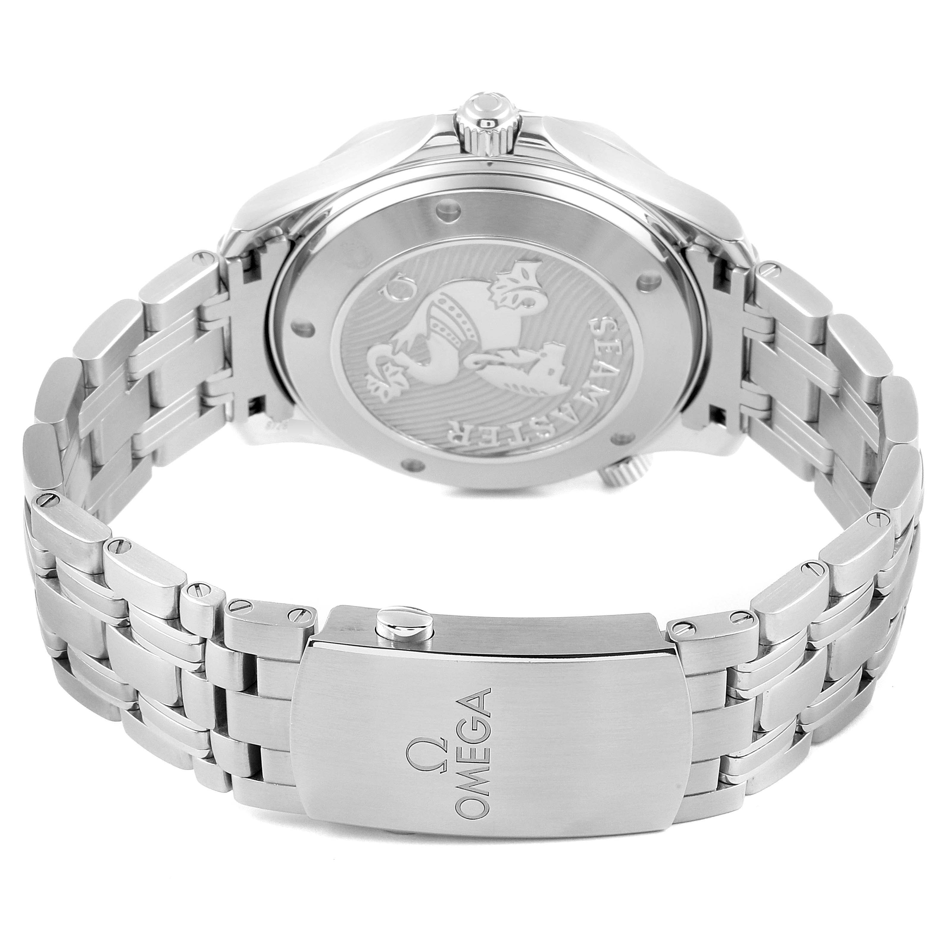 The image shows the back case and bracelet of an Omega Seamaster 212.30.41.20.01.003 Men
s Stainless Steel Black Dial 212.30.41.20.01.003 Men
s Stainless Steel Black Dial model watch at a slight rear angle.